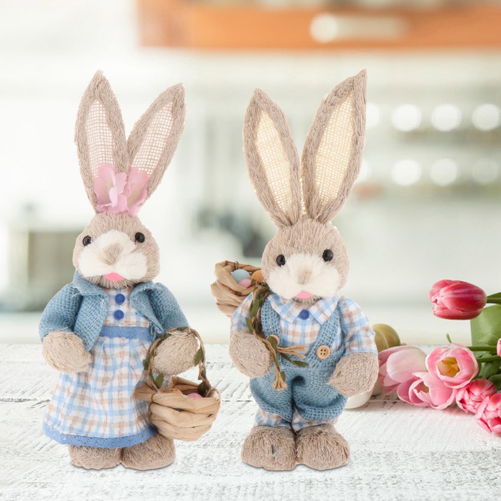 

Standing Straw Bunny Figurine Lightweight Rabbit Sculpture for Easter Holiday Tabletop Decor