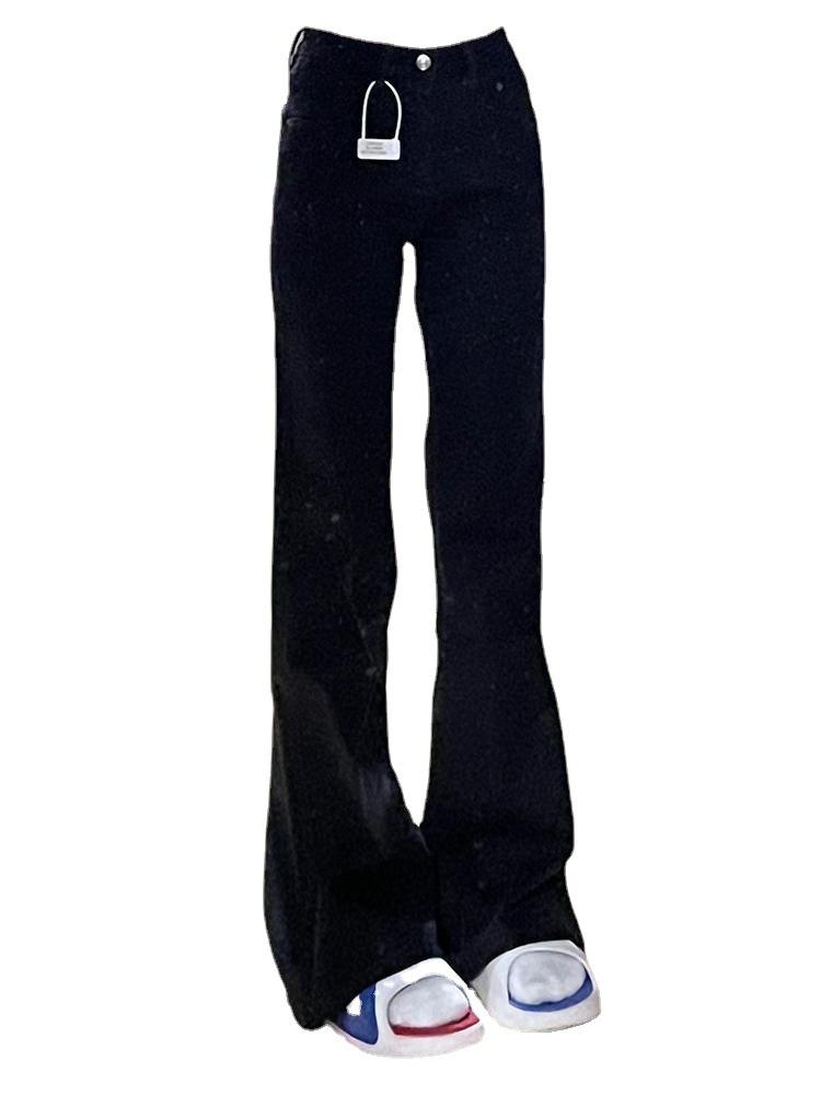 Retro Distressed Yellow Mud Dyed Flared Jeans - Elastic Slimming Small Size for Women, Perfect for Spring & Autumn.