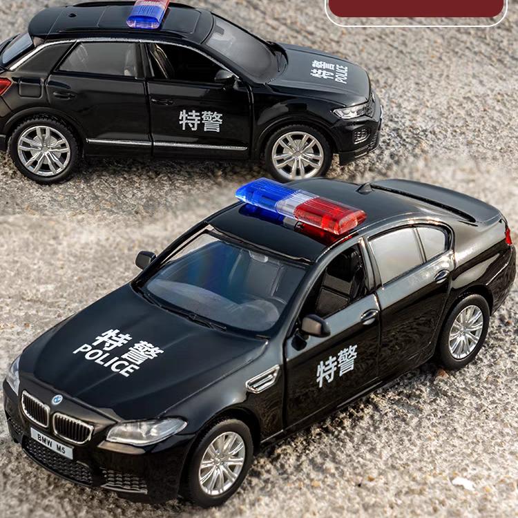 Chinese Police Car Series BMW M5 Ford Mustang VW T-ROC Jeep Wrangler Diecasts & Toy Vehicles 1:36 Alloy Model Pull Back Cars