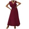 Women's Fashion Slim Sexy Ruffle Sleeve Chiffon Pleated Skirt Solid Color Dress