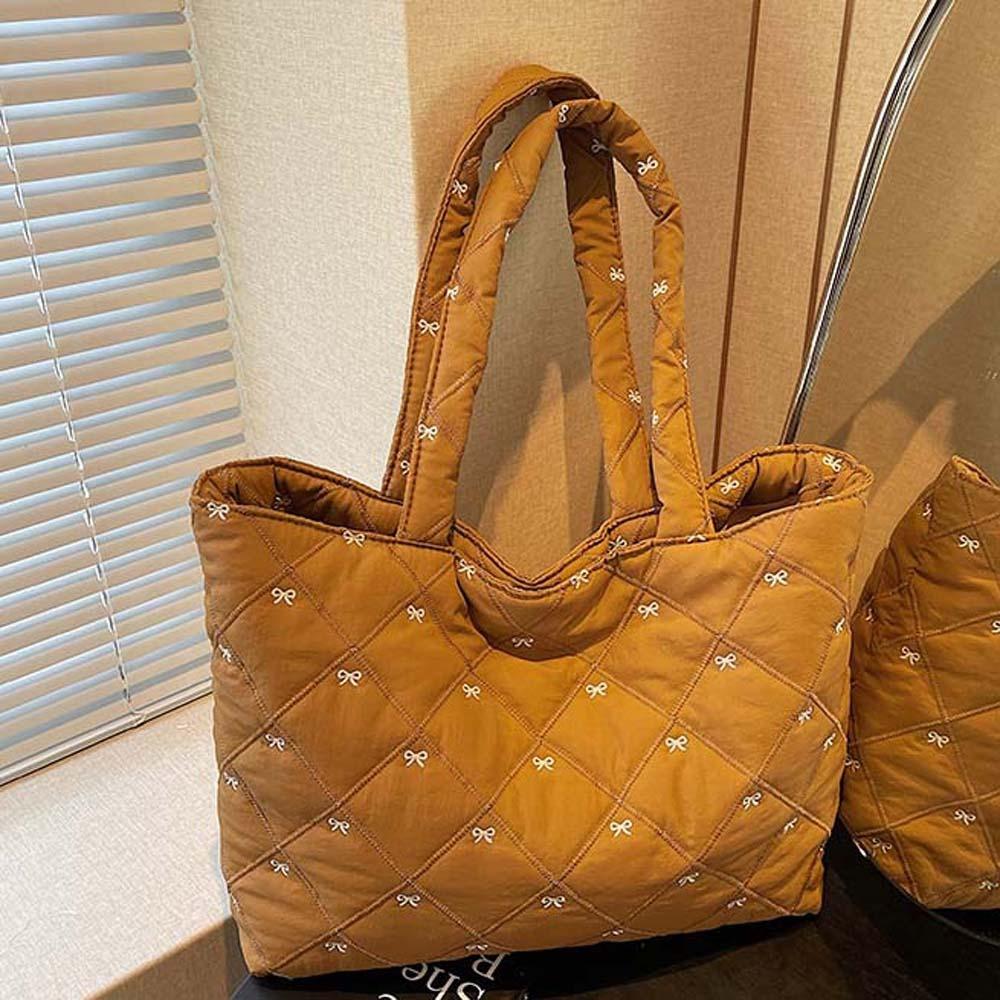 Versatile Quilted Tote Bag Sweet Bubble Shoulder Bag Cloth Bag Rhombus Plaid Handbag  Women