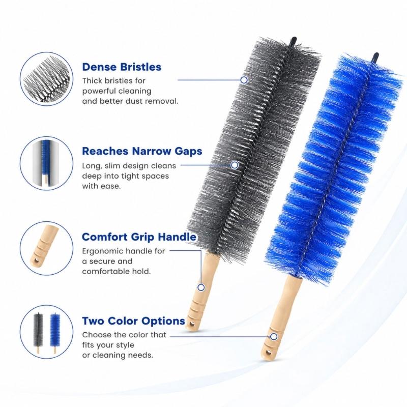 Long Handle Dust Brush 2Pcs for Fan Cover Dust Removal, Plastic Hold Cleaning Brush for Air Outlet Covers and Gaps