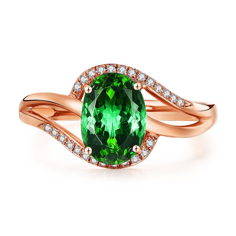 18K Rose Gold Plated Green Tourmaline Emerald Open Ring for Women
