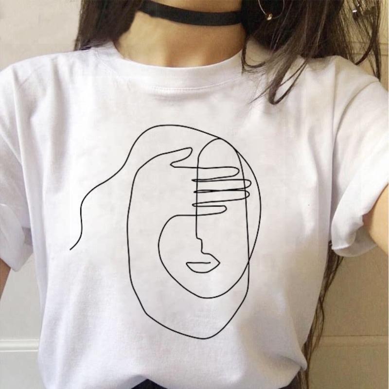 Minimalist Art Line Face European and American Pure Cotton Printed Unisexs and Womens Fashion Tshirt New Personalized Tshirt