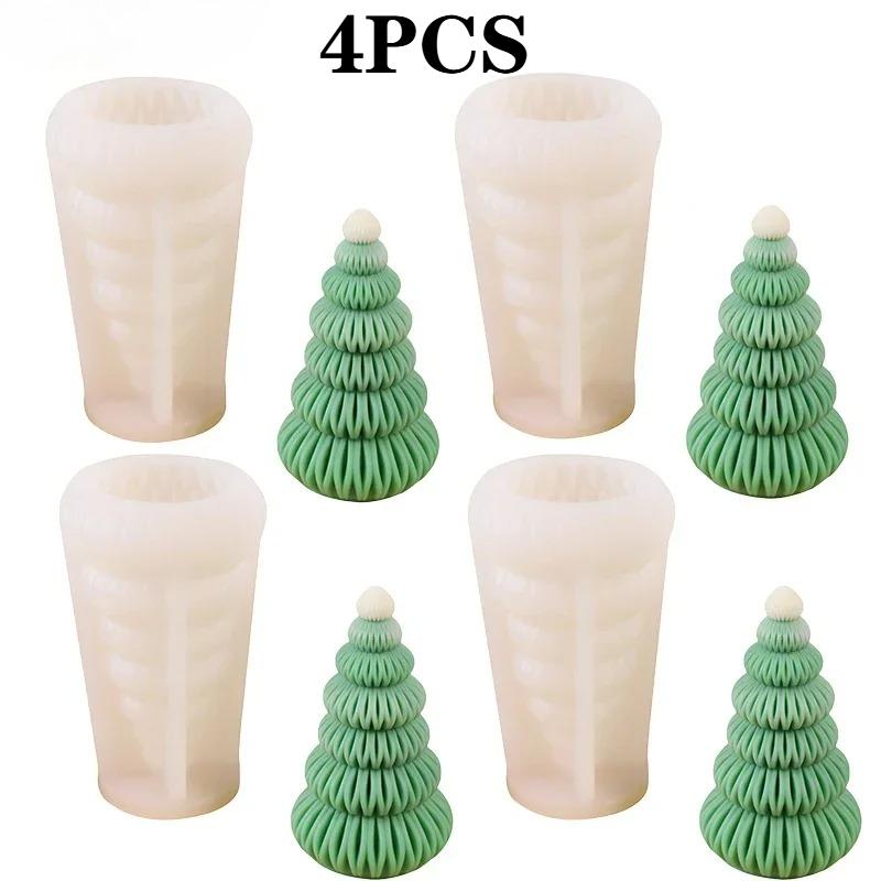 1-4PCS Christmas Tree Silicone Mold 3D Candle Molds for Making Tree Shaped Epoxy Resin DIY Wax Candles Gift Decor