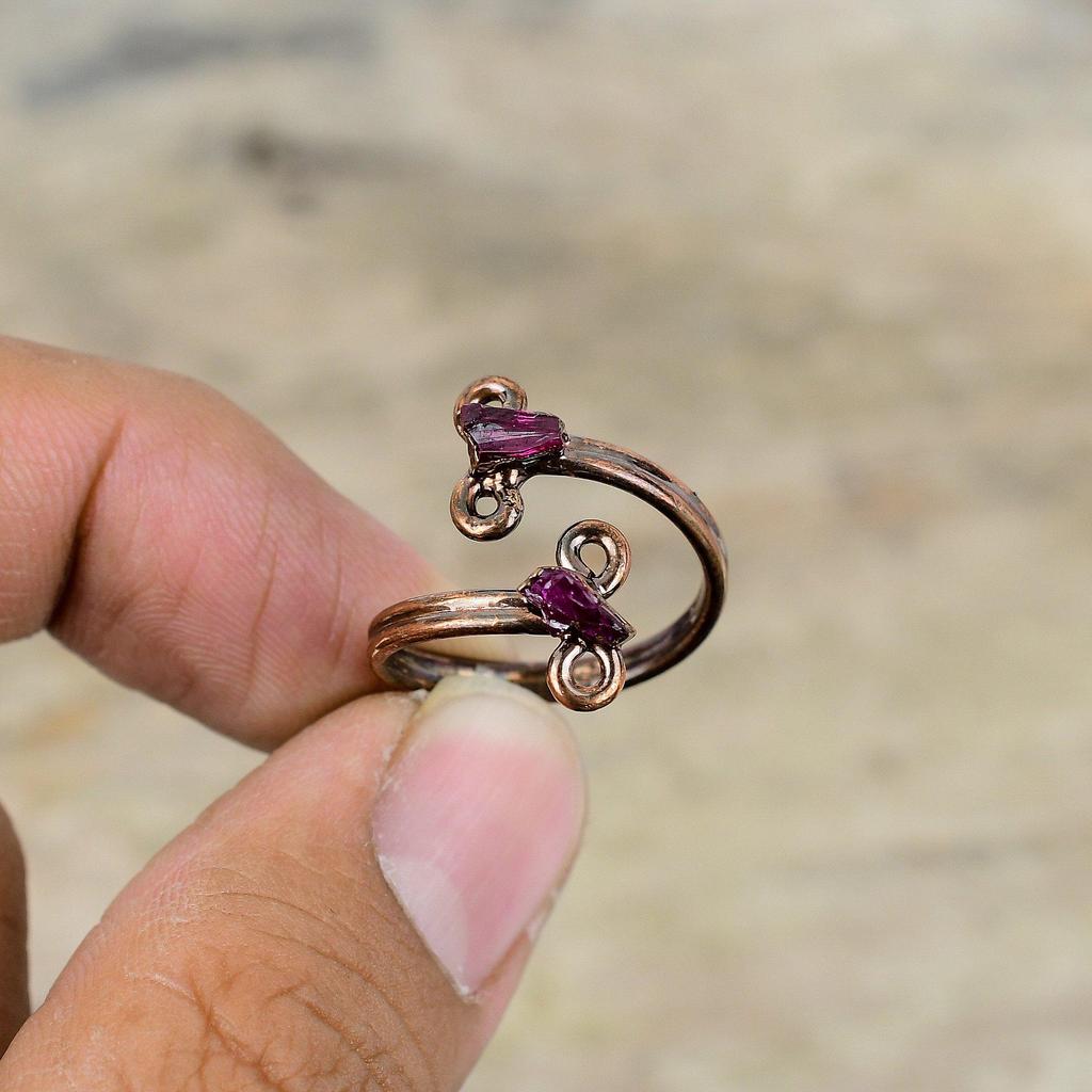Pink Tourmaline Rough Ring Electroformed Copper Ring Gemstone Adjustable Ring Engagement Rings Electroformed Handmade Jewelry Gift For Him