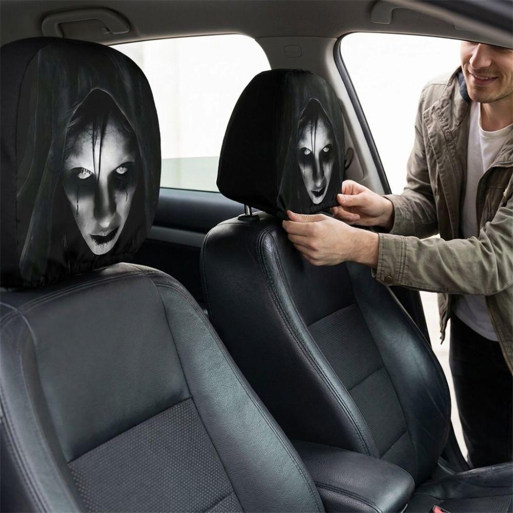 2Pcs Elastic Spooky Face Auto Headrest Sleeve Soft Comfortable Auto Headrest Wrap  Travel