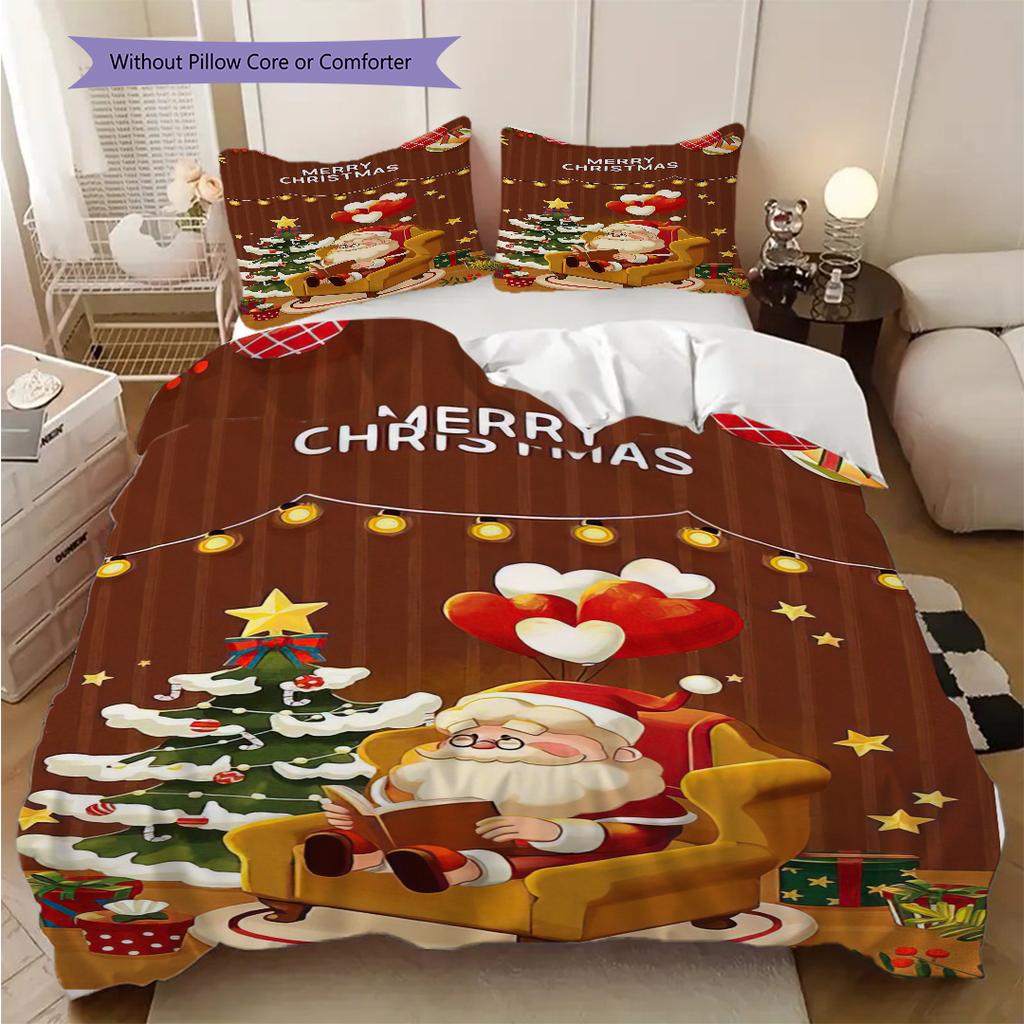 1PC Christmas theme pattern Bedding Quilt Set Quilt Cover Pillowcase Home Decoration Birthday Gift (1 * duvet cover + 2 * pillowcase, without core)
