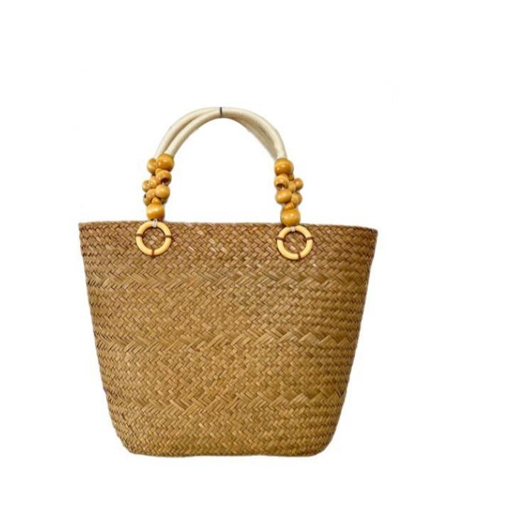 

Пасторальная плетеная сумка-саквояж из морских водорослей, летняя новая ручная соломенная сумка-тоут для женщин Average code хаки