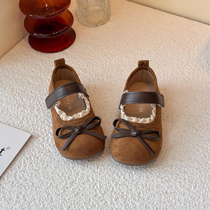 TS JYL JK131 Girls Lace Bowknot Leather Shoes Soft Sole Versatile Princess Shoes For Small Kids
