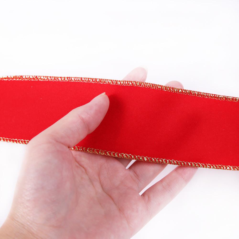Stylish 10 Meter Christmas Velvet Ribbon In Red With Gold Border For Holiday Crafts