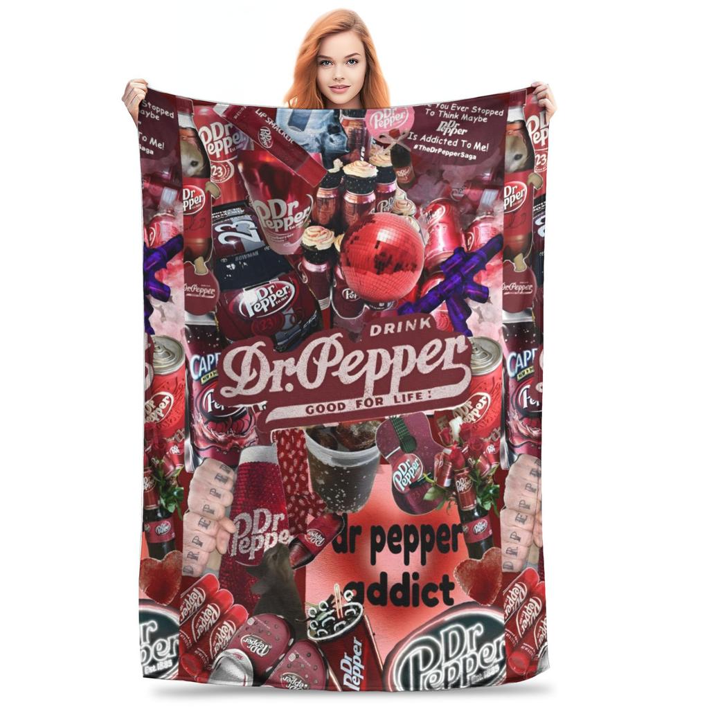 Dr Pepper Ribbon Blanket Flannel Summer Air Conditioning Drink Portable Warm Throw Blankets for Home Couch Plush Thin Quilt