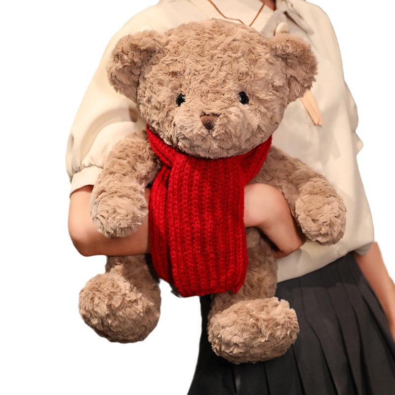 Cute Sitting Pose Teddy Bear Plush Toy with Wool Scarf – Perfect Gift for Girlfriend