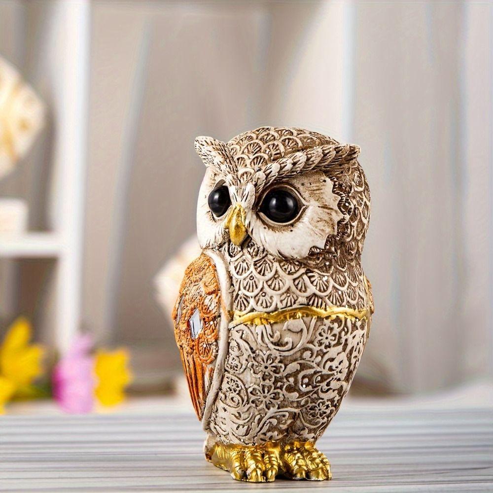 Resin Animal Sculpture Vivid Desktop Ornament Creative Owl Statue  Office