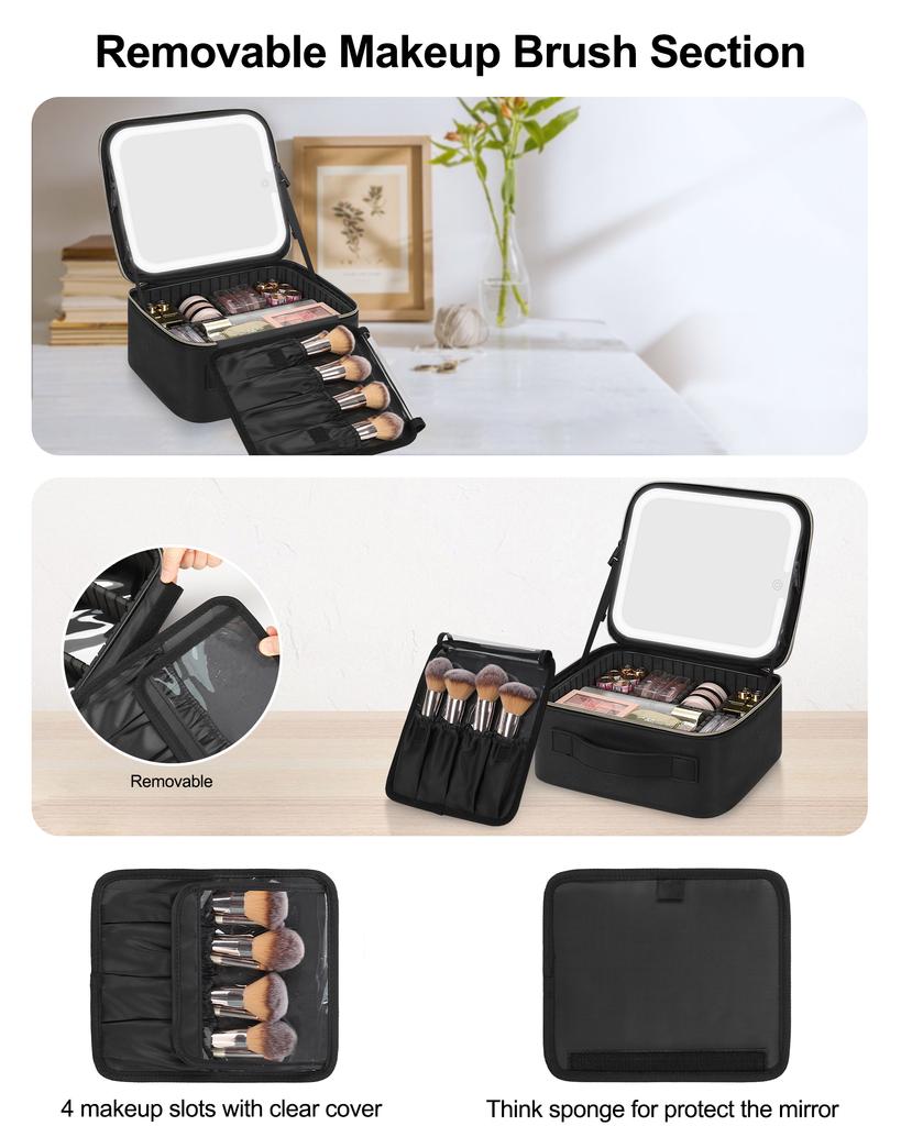 Professional LED Mirror Makeup Case Portable Cosmetic Bag with Adjustable Dividers