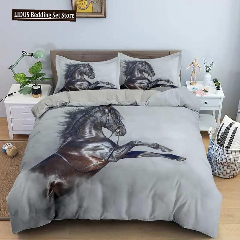 3D Animal Printed Duvet Cover Set Domineering Galloping Horse Bedding Set Soft 2/3pcs Polyester Quilt Covers With Pillowcase