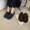 Mori Retro Gray Velvet Single Shoes for Women In Autumn and Winter 2025, New Retro One-pedal Lazy Half Slippers
