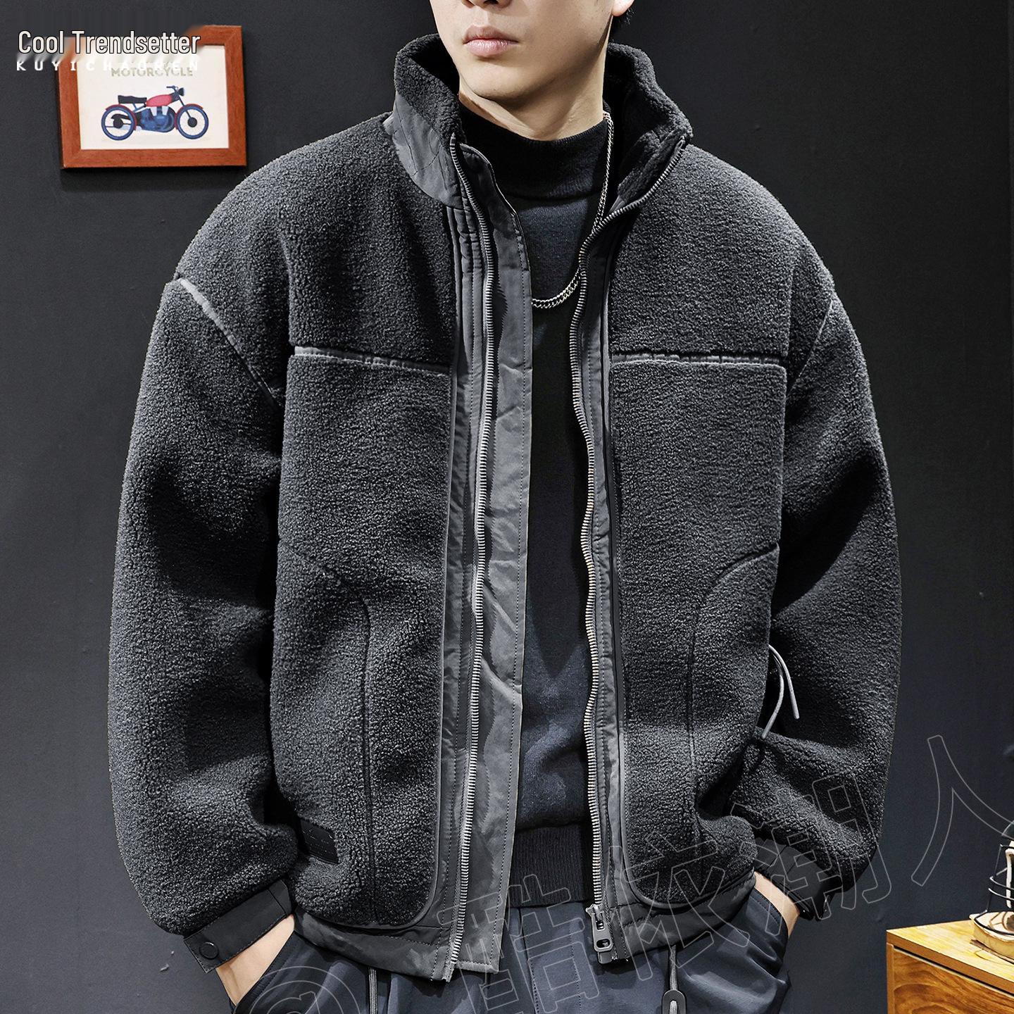 

Men s 2025 Thickened Warm Fleece Cotton Jacket - Stand-up Collar for Autumn/Winter XL for 70-80 kg чорний