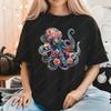 Octopus Vibrant Colorful Graphic T-Shirts Flowers Octopus Tee Funny Scuba Diving Shirt Marine Biologist Nature Tops Women Tshirt