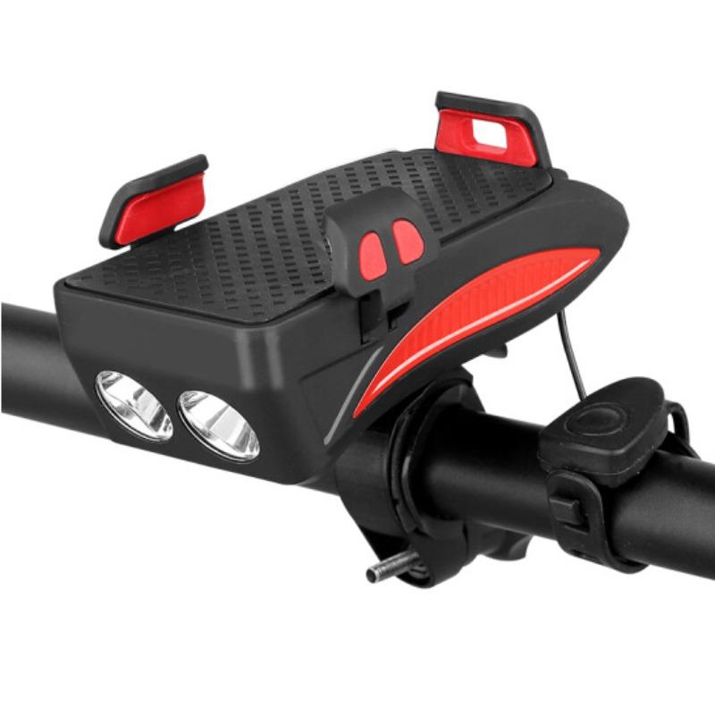 Przednia lampka rowerowa 4 w 1 Ładowanie Mocne światło Nocna lampka do jazdy z klaksonem Rowerowy uchwyt na telefon komórkowy Akcesoria do sprzętu jeździeckiego