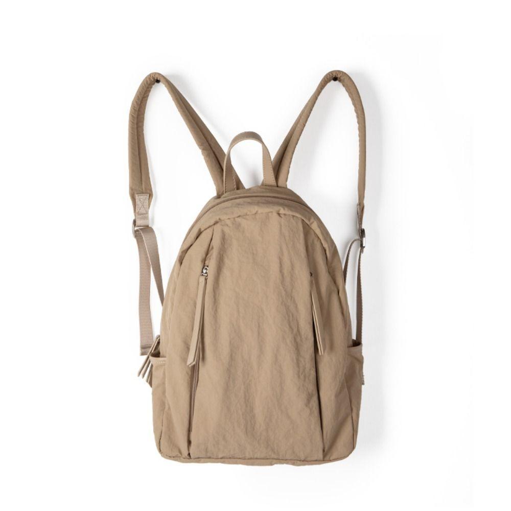 Casual Soft Nylon Backpack Large Capacity Lightweight Shoulder Bag Solid Color Travel Backpack