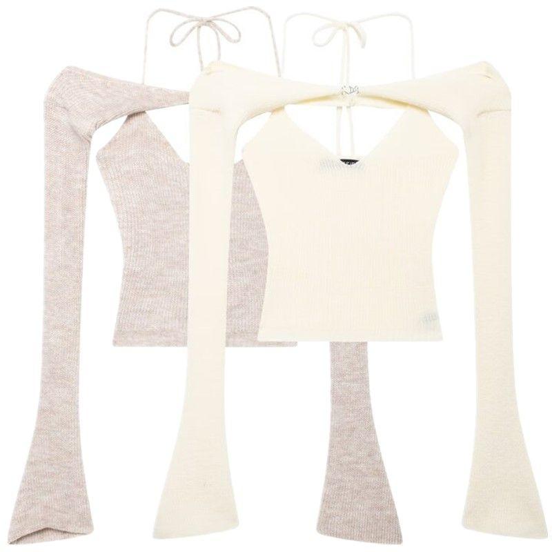 Fashion Style 2024 Autumn New Arrival Women's off-Shoulder Long Sleeves Waistcoat Bandage Dress Halterneck Knitting Camisole