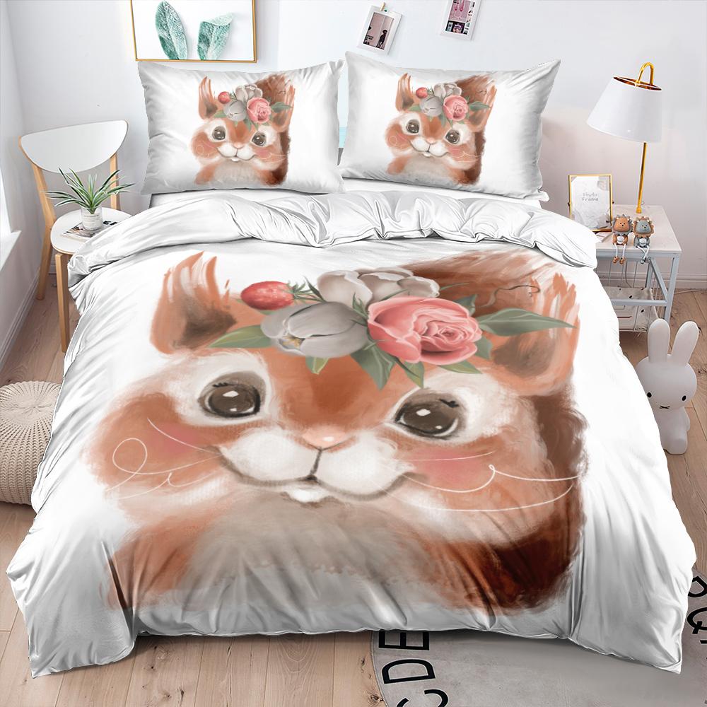 Comforter 3D Squirrel Funny Animal 2/3Pcs Bedding Set Black Unique Soft With Pillow Shames King Queen Size For Kids Teens Boys