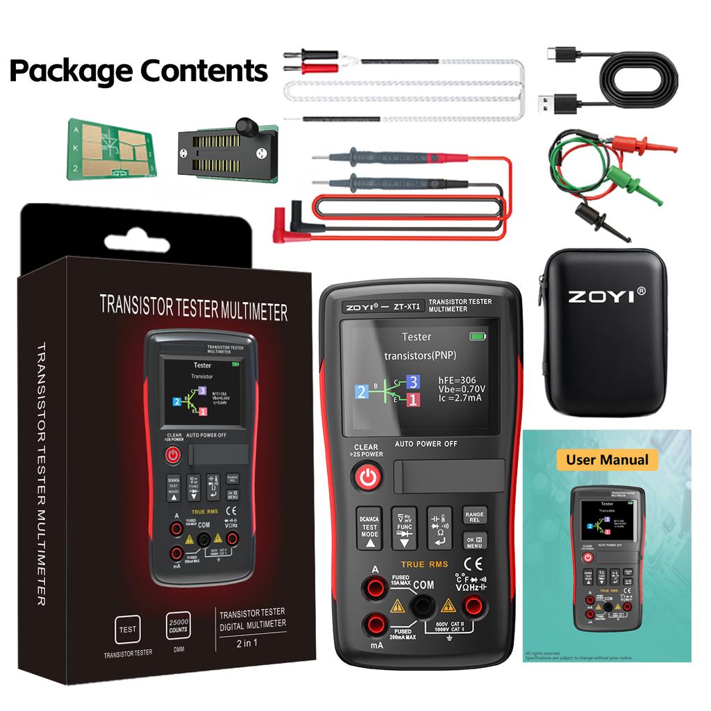 ZOYI ZT-XT1 Professional 2-in-1 Digital Multimeter Transistor Tester, Voltage, Resistance, Diode, Triode & Continuity Tester