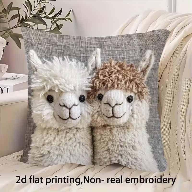 Cute Cartoon Kiss Donkey Zipper Pillow Case Soft Beige 45*45cm