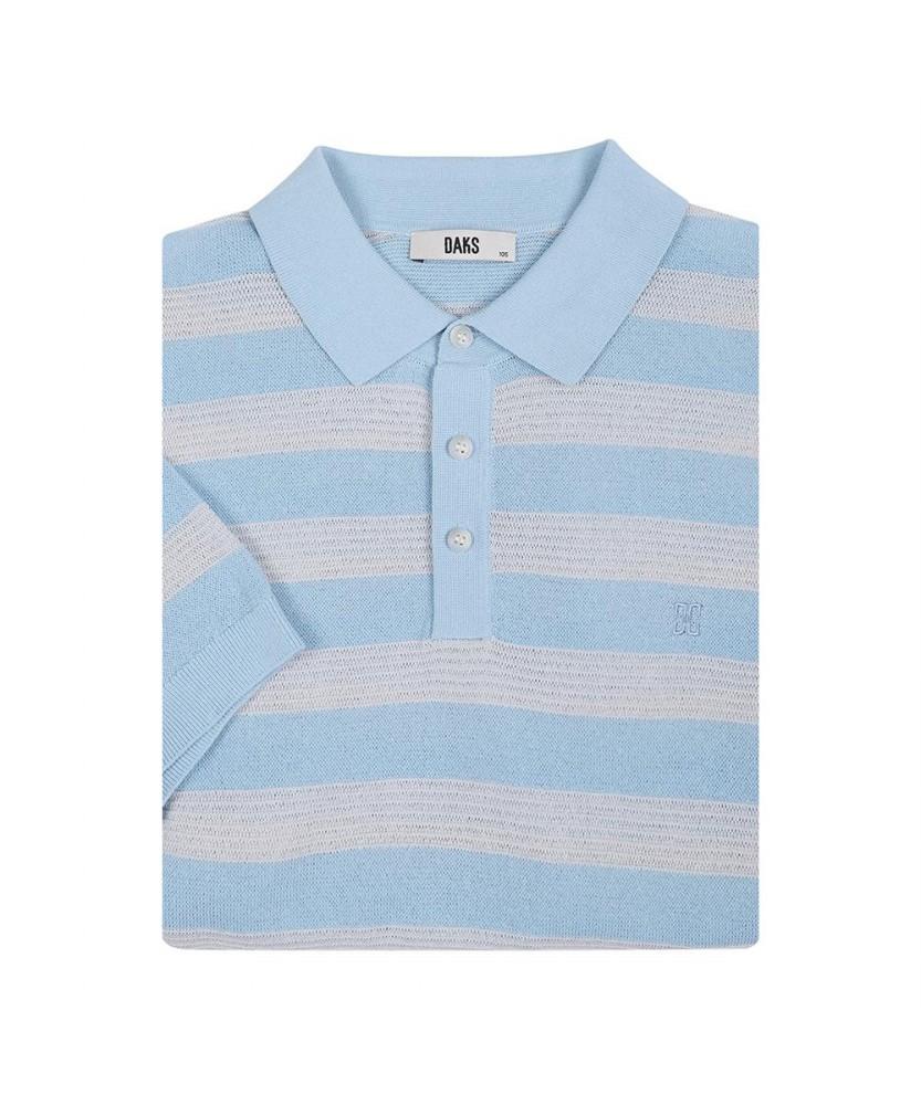 Dagseusyeocheu Striped Short Sleeve Collared Knit Blue_Dls1Swts109B1