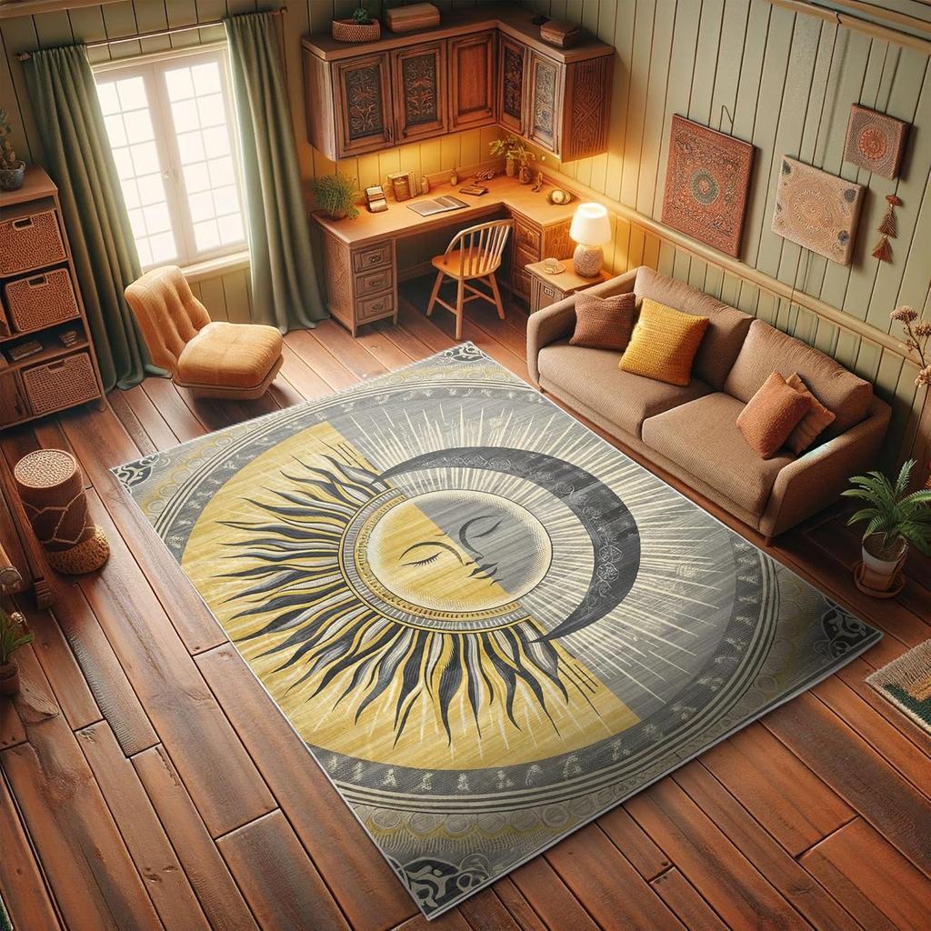 Mysterious Moon and Sun Carpet for Living Room, Bedroom, Floor Mat, Lounge, Large Area Carpet, Home Decoration