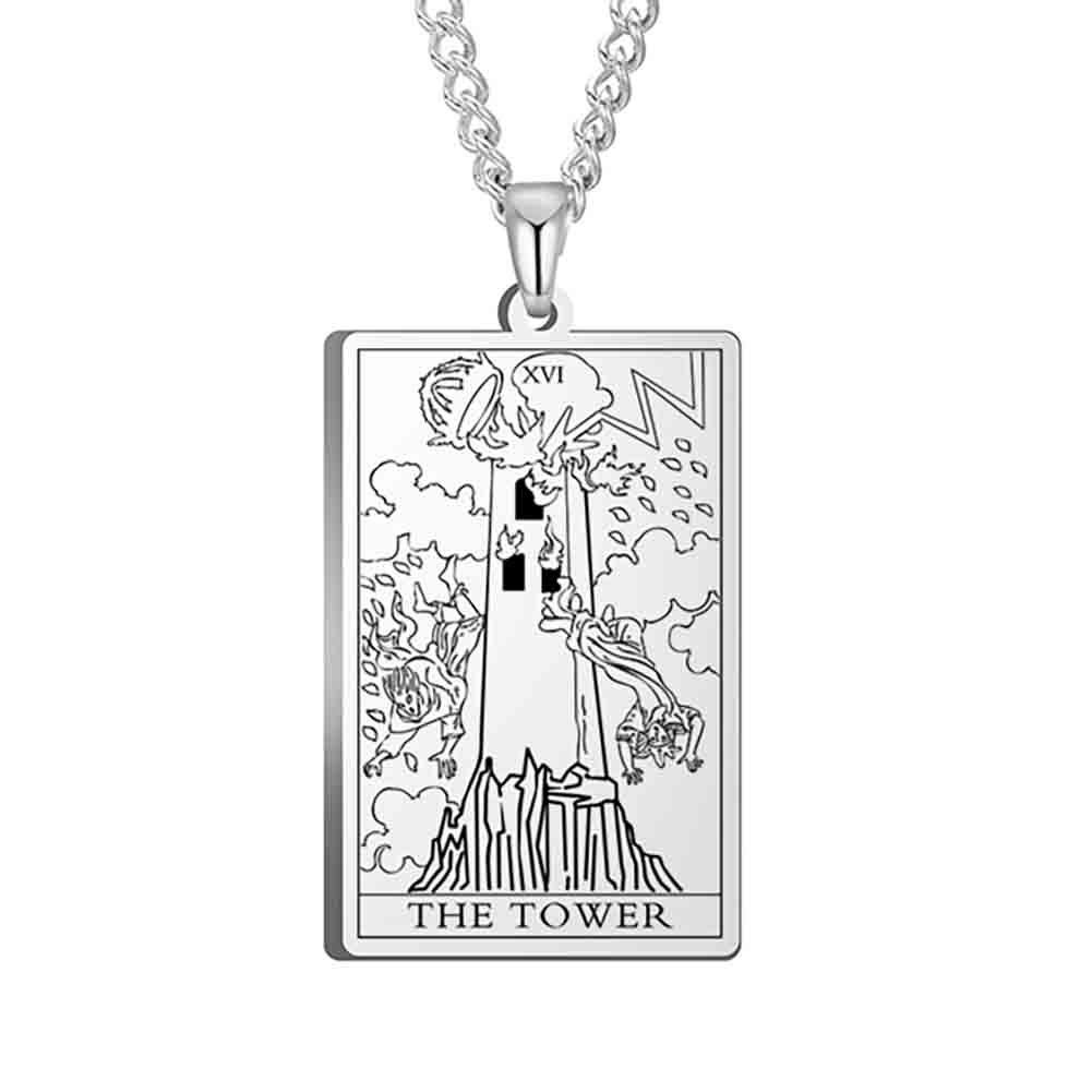 Stainless Steel Tarot Card Pendant Necklace - Men's Retro Hip Hop Style