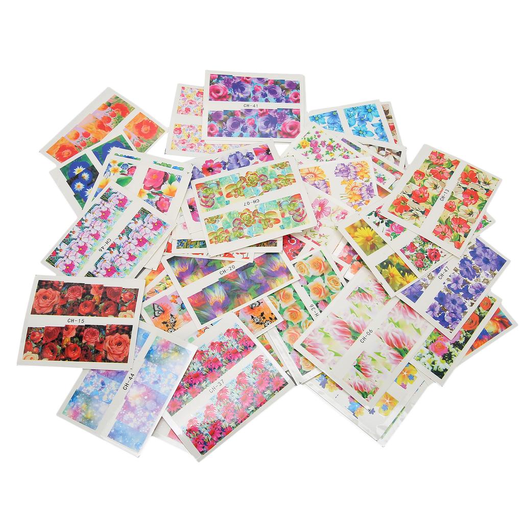 50Pcs Nail Art Sticker Decals Watermark Full Stickers Colorful Flower Nail Decals Nail Accessories