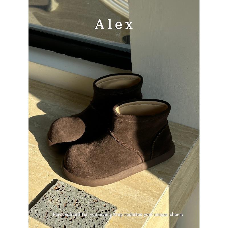 

Cow-fleece version genuine leather retro wool snow boots women s platform non-slip fleece warm short Martin boots cotton boots 40