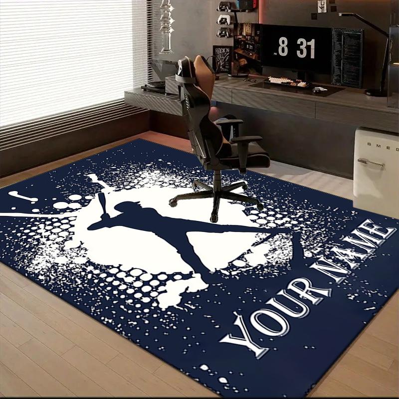 1PC Custom Name Baseball Player Silhouette Theme Floor Mat Ideal for Living Room, Game Rooms, Office, Bedroom,Floor Mat Playful Design