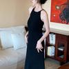 Solid Color Slip Dresses Sexy Elegant Sleeveless Summer Vintage Basic Slim Fashion Waist Bag Hip Long Dress