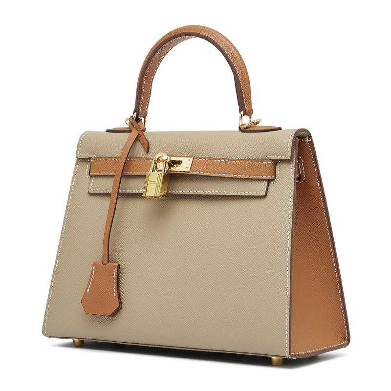 

Контрастная сумка из кожи с принтом пальмы второго поколения, качественная женская сумка на одно плечо, универсальная сумка через плечо Ins 25x10x18cm коричневый/серый