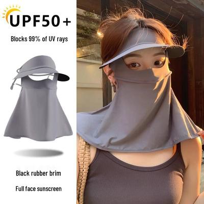 Women's UV Protection Face Mask with Ice Silk Neck Cover - Breathable Black Hat for Cycling