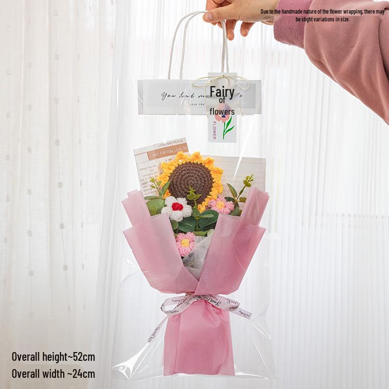 Hand-Knitted Sunflower Yarn Bouquet