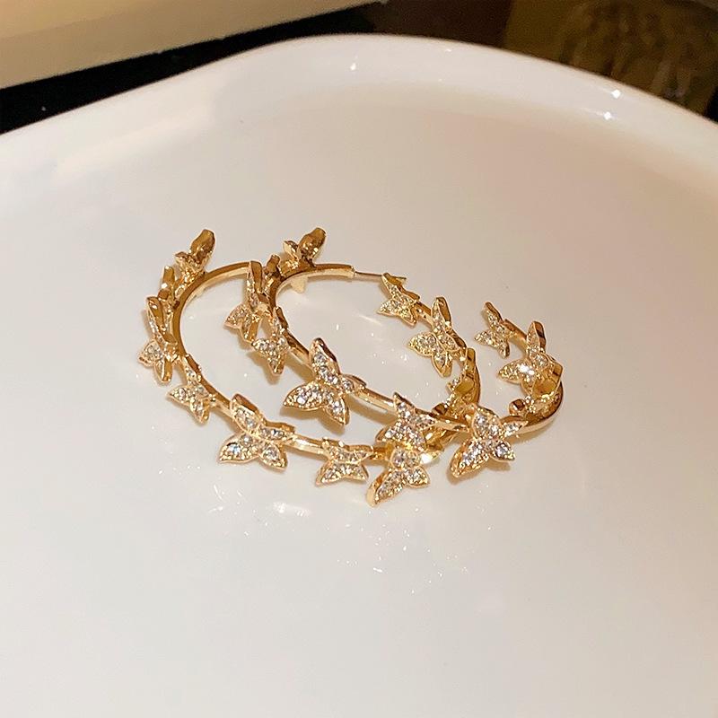 

Элегантные серьги-кольца с бабочками, инкрустированные бриллиантами - серебряная игла, высокая мода, европейский и американский стиль