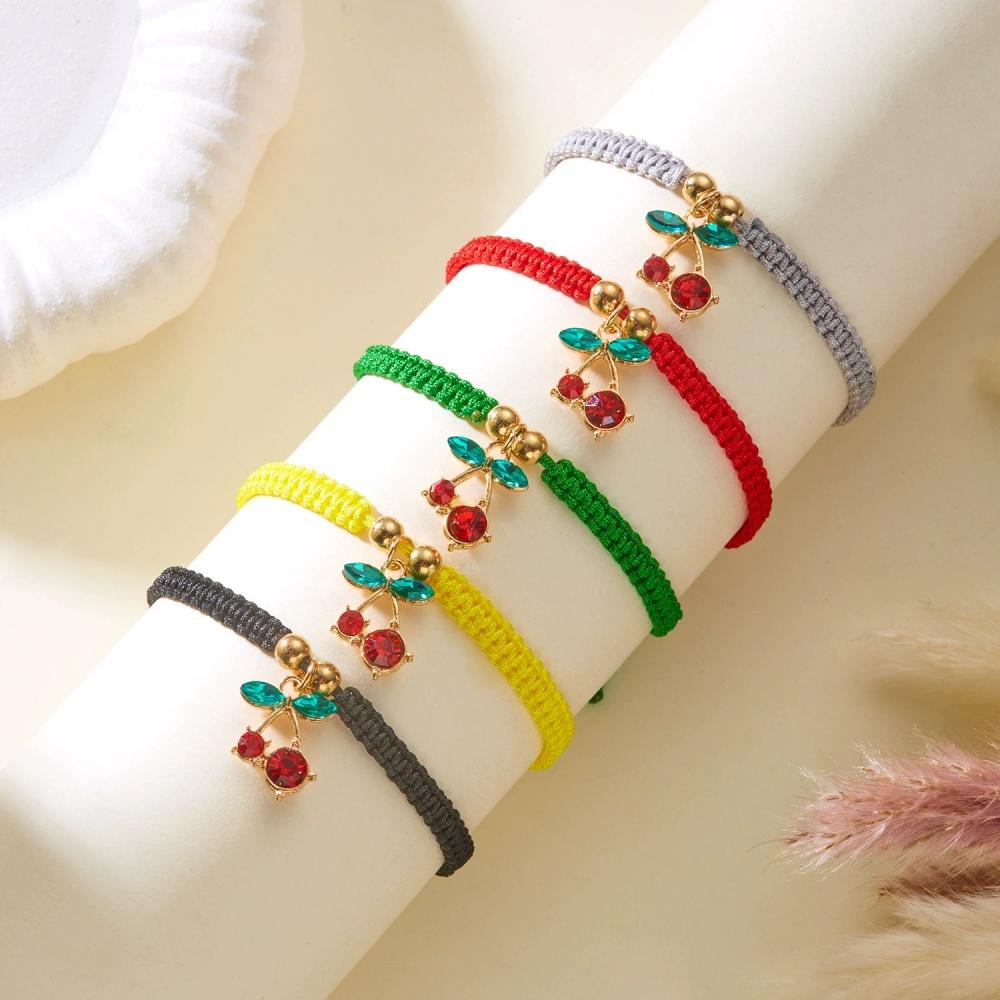 Hot Geometry Zircon Cherry Weaving Adjustable Bracelet Trendy Fashion Versatile Creative Design Couple Jewelry Gift