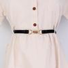 Women's Leather Decorative Buckle Pull-Through Waistband Belt for Skirts and Suits - Punch-Free Design.