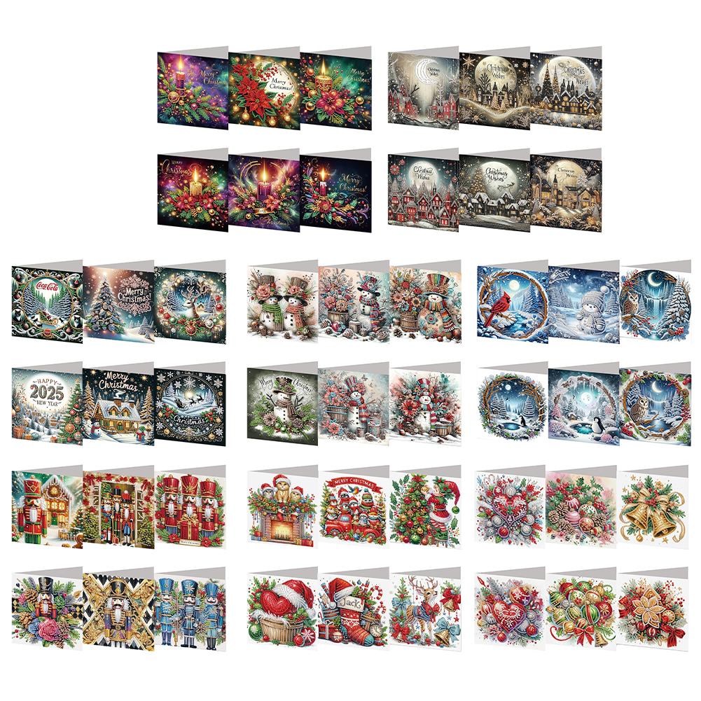 6PCS DIY Diamond Painting Greeting Card Set Xmas Pattern Rhinestone Diamond Art Mosaic Postcards for Festivals and Celebrations