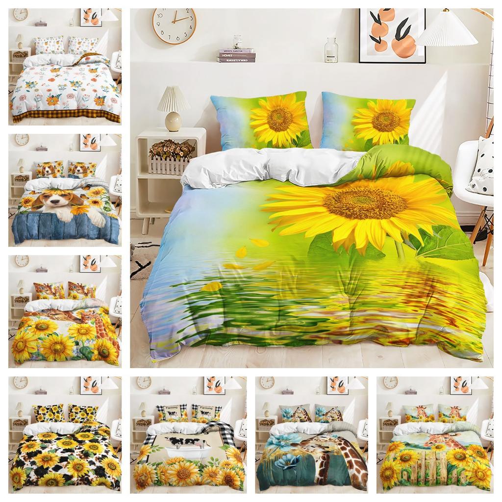 Three-Piece Idyllic Sunflower Quilt Set Two-Piece Bedding Set
