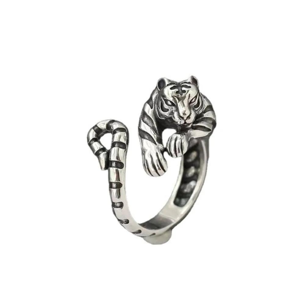Minimalistischer Nischen-Tiger Verstellbarer Offener Ring für Damen und Herren Retro Punk Antikgold Antiksilber Bunter Tier Schmuck Geschenke
