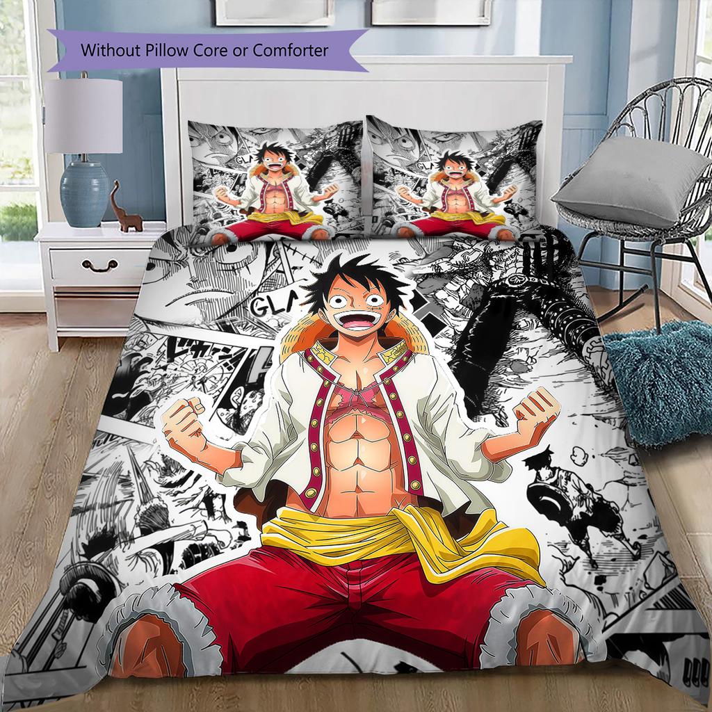 One Piece Luffy & Ace Theme Bedding Set, 1 Duvet Cover & 2 Pillowcases, Suitable for Home Decor, Ideal Gift for Fans