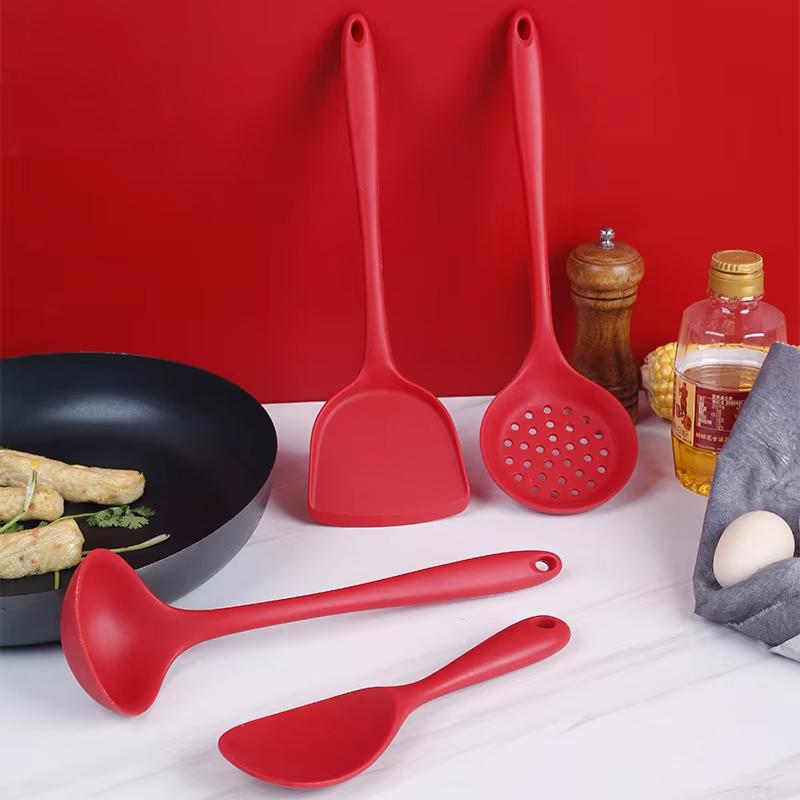 4Pcs Silicone Cooking Utensils Set Non-Stick Spatula Shovel Soup Spoon Colander Rice Scoop Heat Resistant Kitchen Cooking Tools