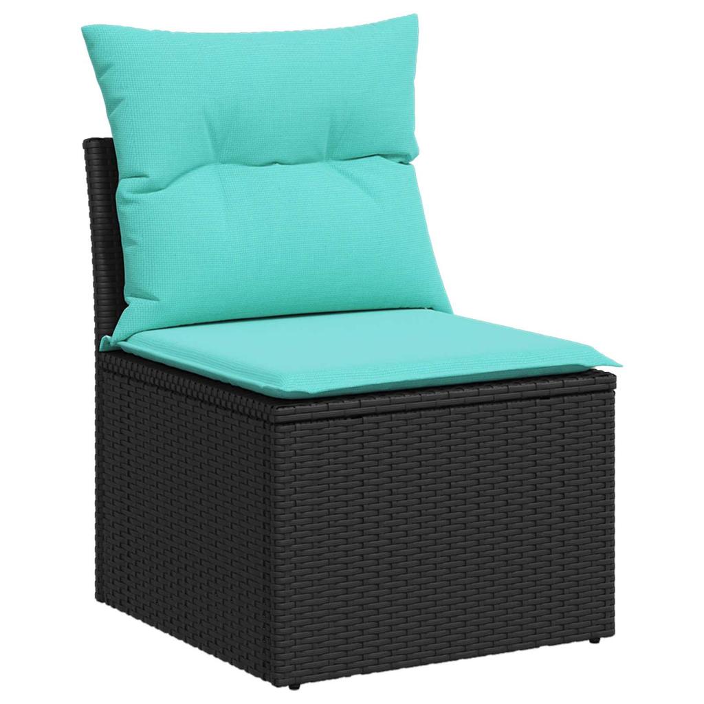 Sofa Set 8 Pieces Black and Blue Poly Rattan and Steel