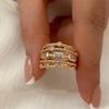 New Stainless Steel 18 K Gold Plated Sun Rings for Women Natural Stone Inlaid in Hollow Metal Texture Ring Trendy Jewelry