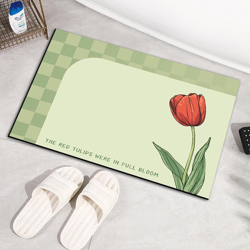 Tulip Flower Diatom Mud Absorbent Soft Mat Bathroom Door Non-slip Mat Household Foot Mat Bathroom Quick-drying Floor Mat